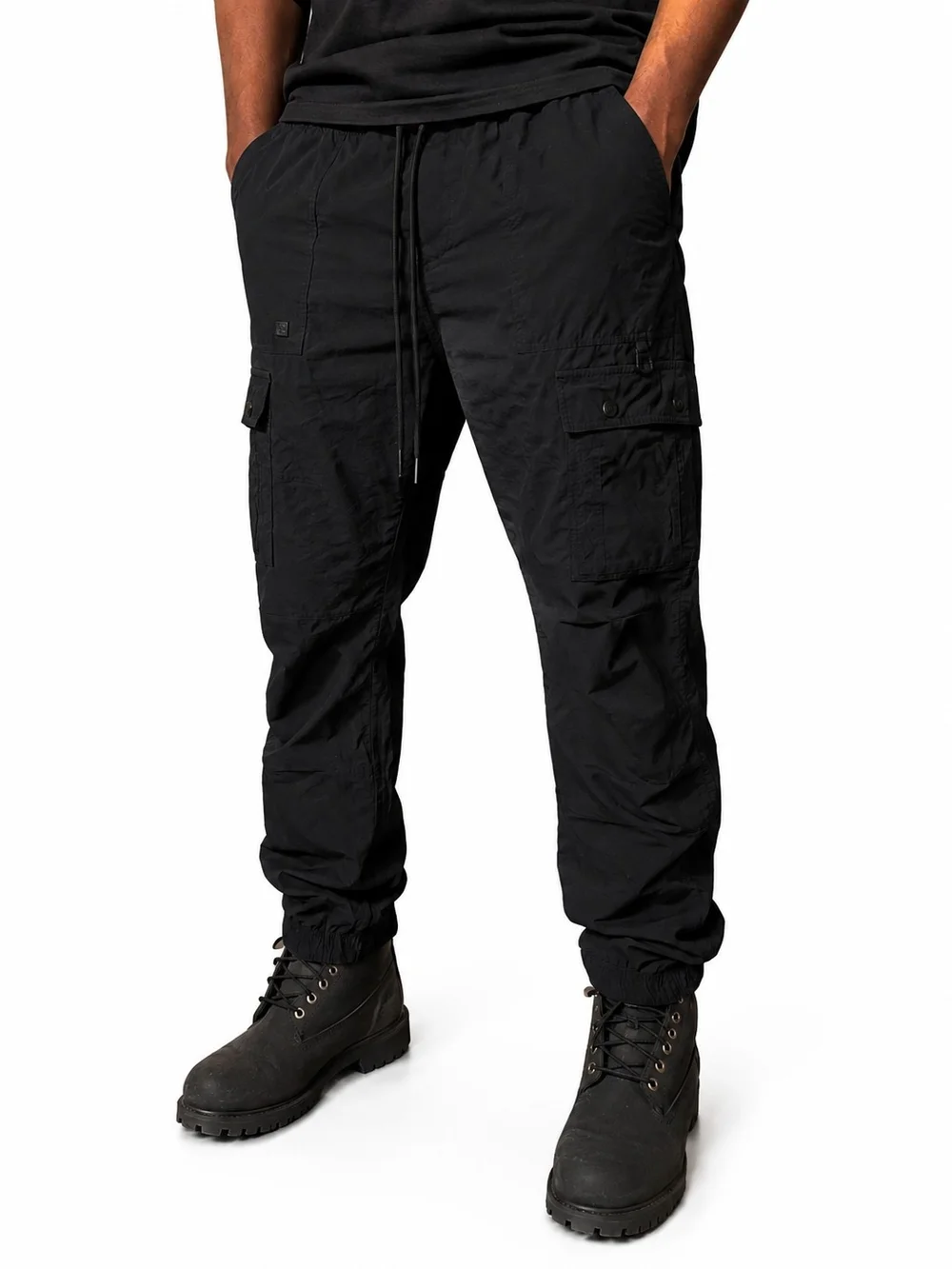 Men's Black Cargo Pants with Elastic Cuffs